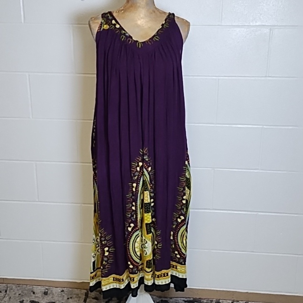 Advance Apparel Free Size Rayon Gauze Art to Wear Boho Tank Dress Pockets